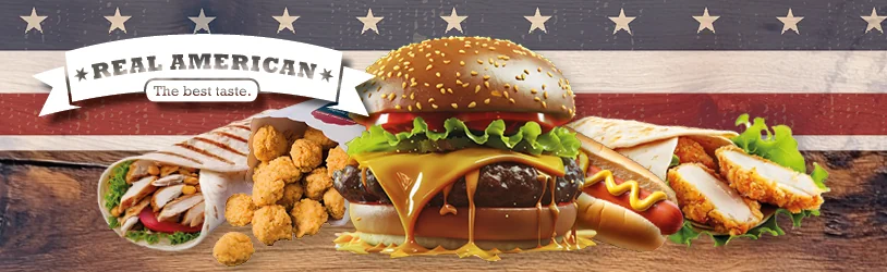 Real American bietet auch Crunchy Chicken Burger an. Real American bietet auch Crunchy Chicken Burger an.
